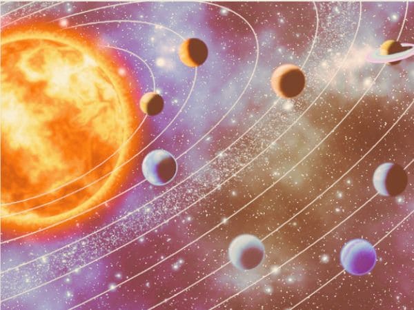 太陽系の惑星が規則正しく運行している様子の画像。