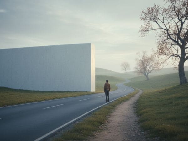 「ギプス」の効果で左側が塞がれ、目の前が一本道になっている画像。